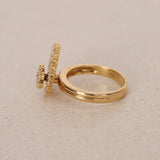 1970s - 1980s 18K Yellow Gold Diamond Swivel Loop Ring, Size US 6 - Drop 24