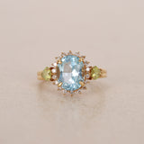 1990s - 2000s 18K Yellow Gold Diamond Peridot and Topaz Halo Ring, Size US 7 - Drop 24
