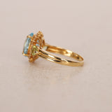 1990s - 2000s 18K Yellow Gold Diamond Peridot and Topaz Halo Ring, Size US 7 - Drop 24