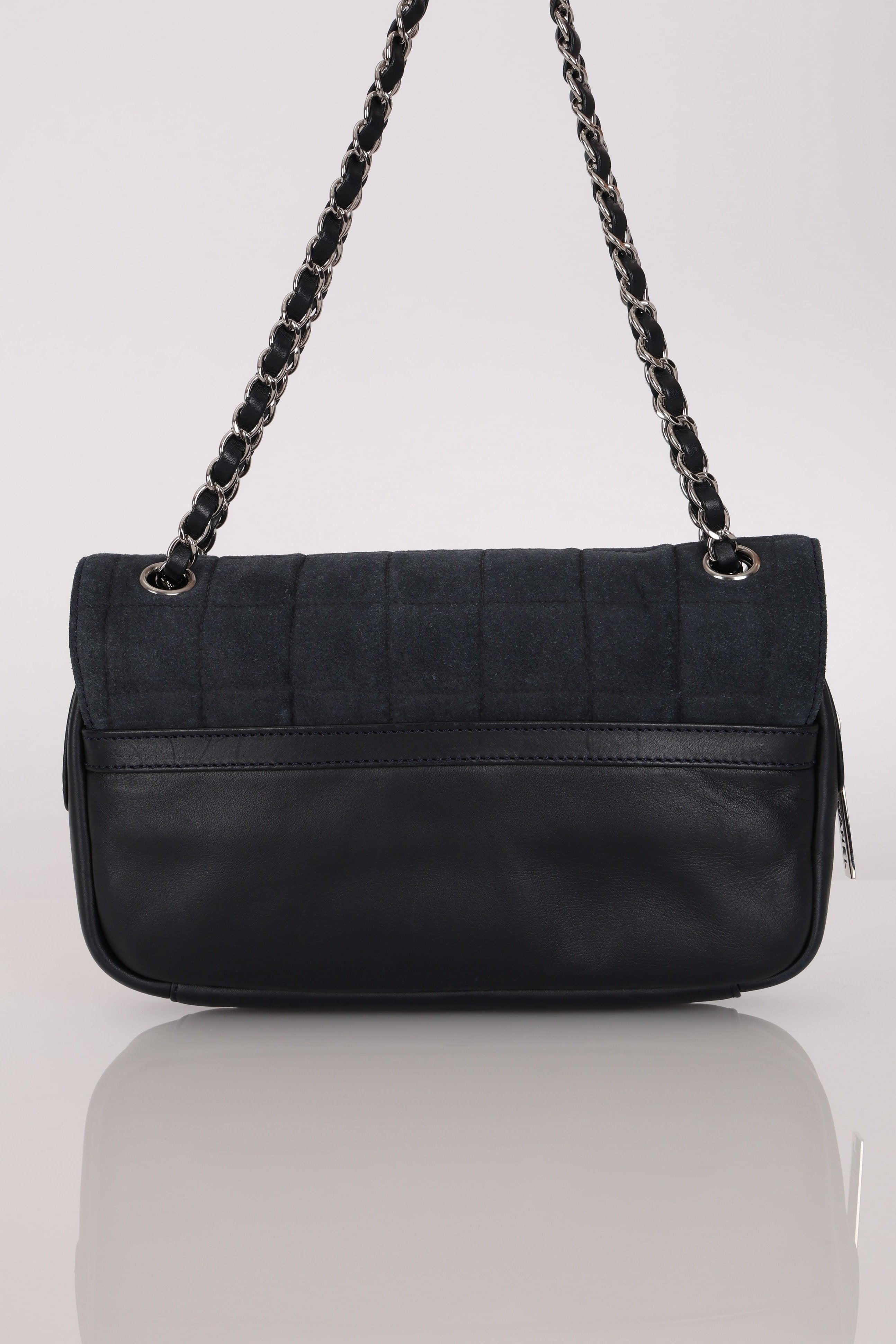Chanel Chocolate Bar Single Flap Navy Suede SHW