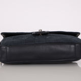 Chanel Chocolate Bar Single Flap Navy Suede SHW