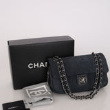 Chanel Chocolate Bar Single Flap Navy Suede SHW