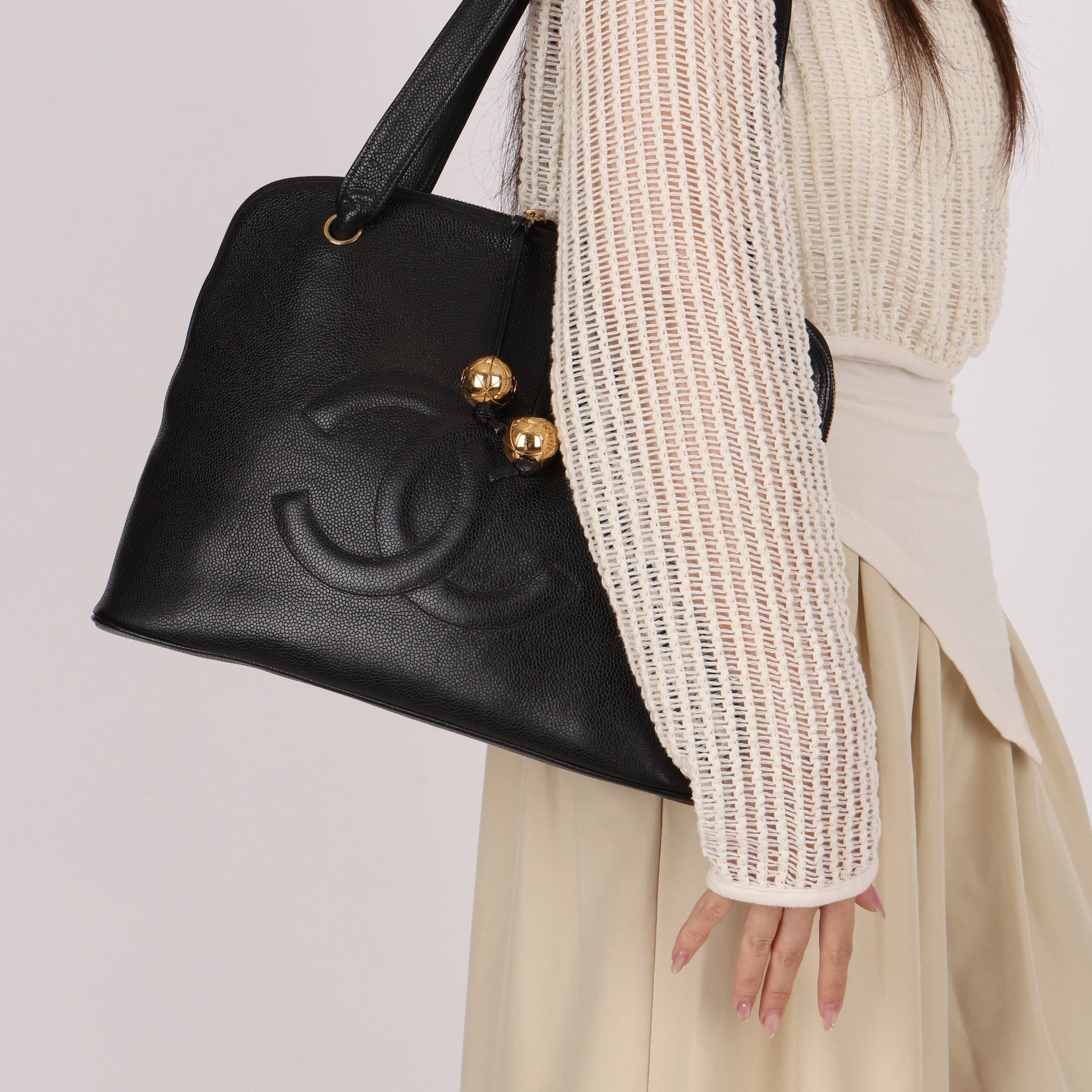 Chanel Double Zip Timeless Tote Black Caviar 1993 24K GP