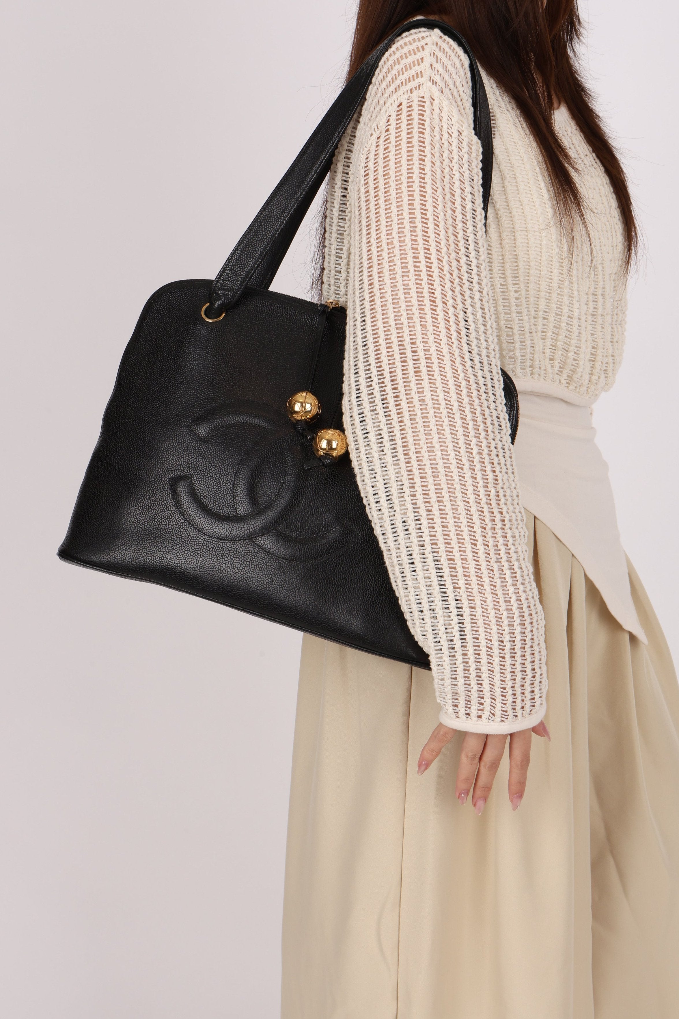 Chanel Double Zip Timeless Tote Black Caviar 1993 24K GP
