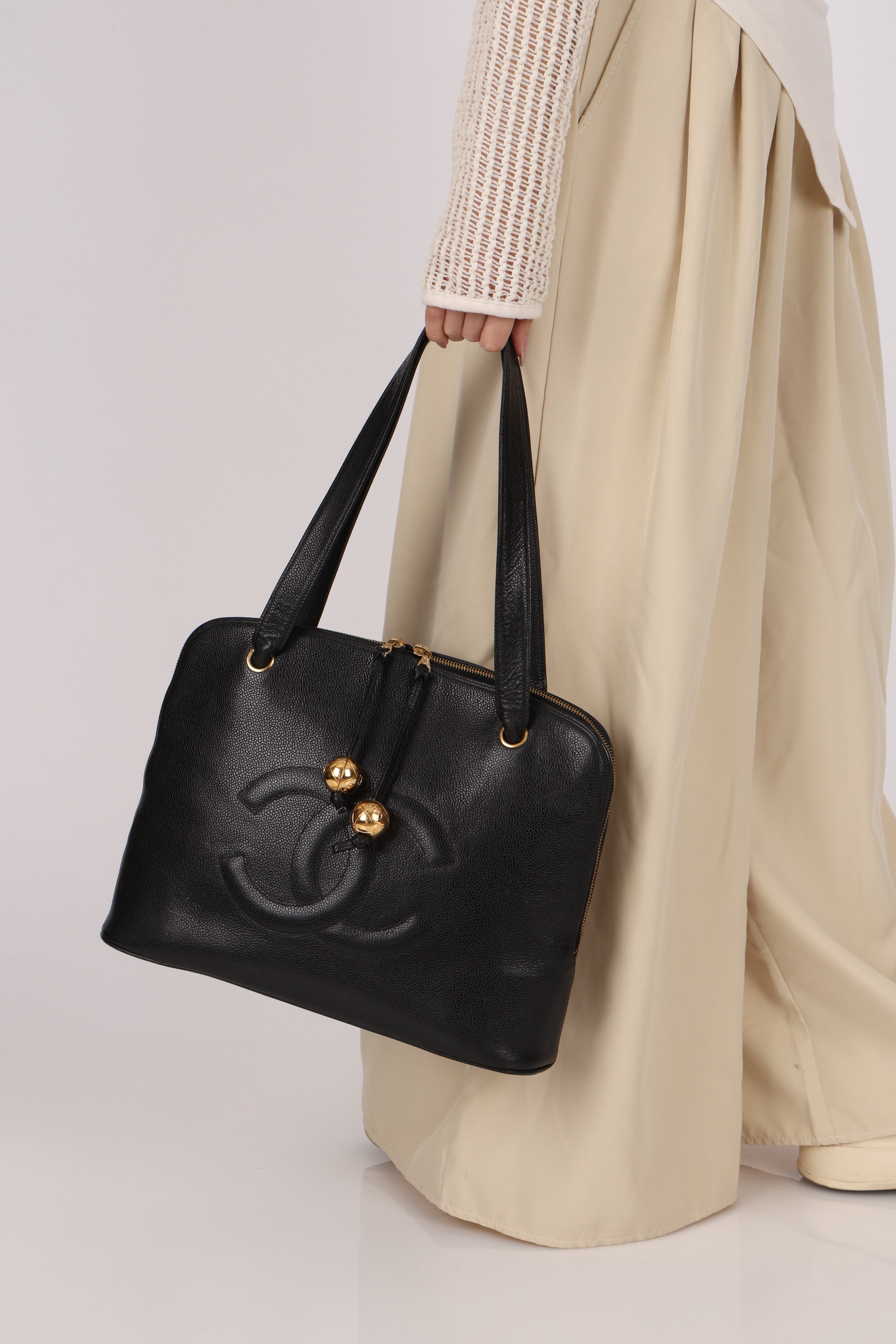Chanel Double Zip Timeless Tote Black Caviar 1993 24K GP
