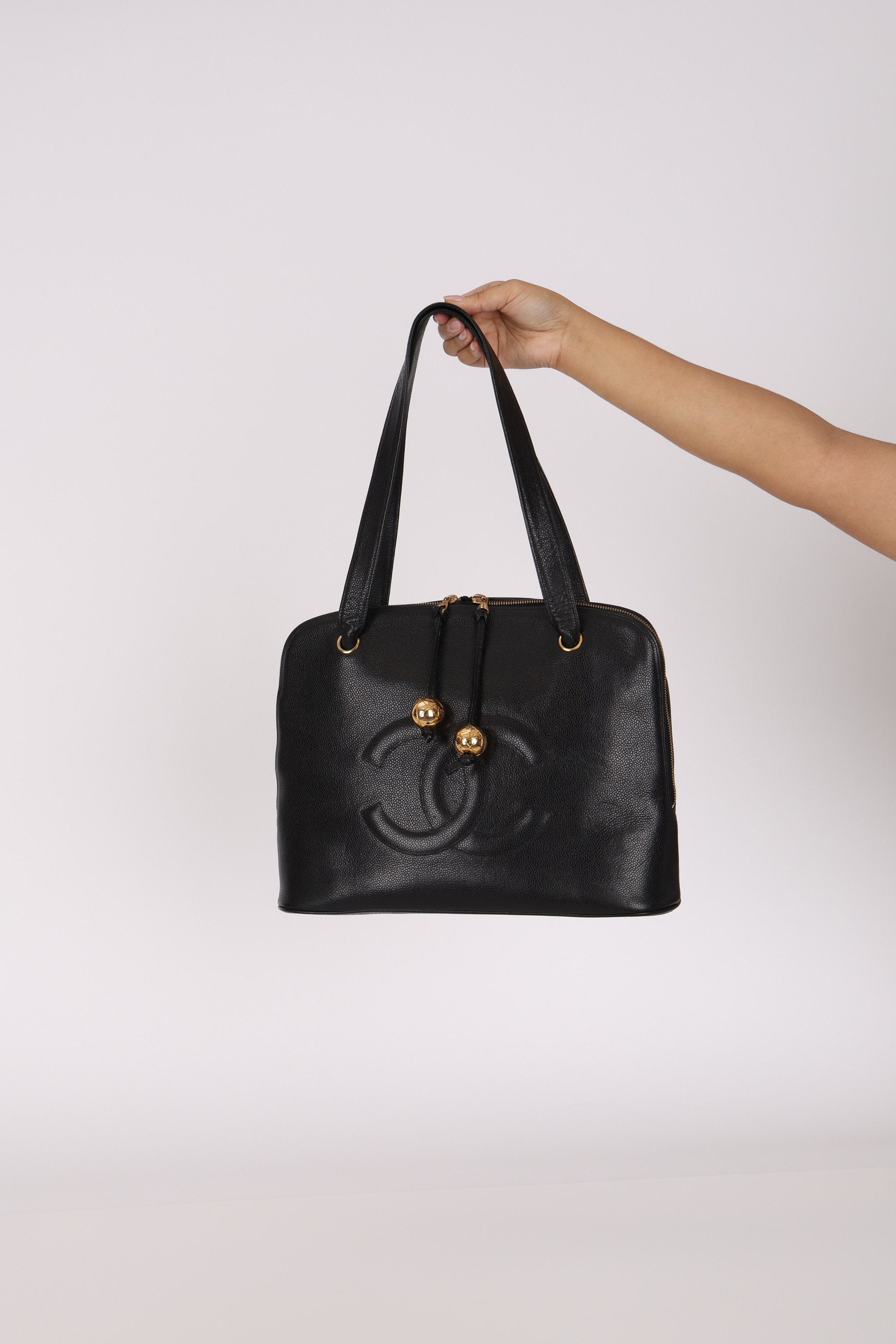 Chanel Double Zip Timeless Tote Black Caviar 1993 24K GP