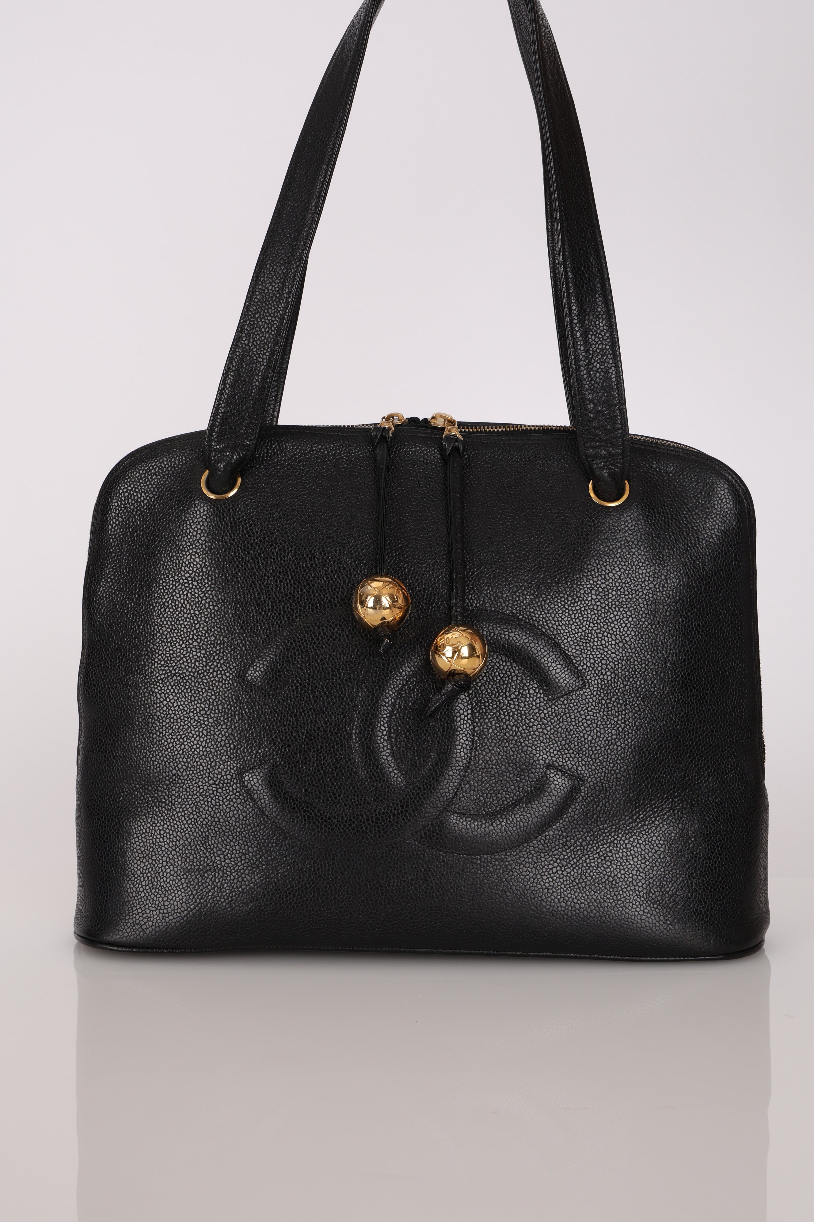 Chanel Double Zip Timeless Tote Black Caviar 1993 24K GP