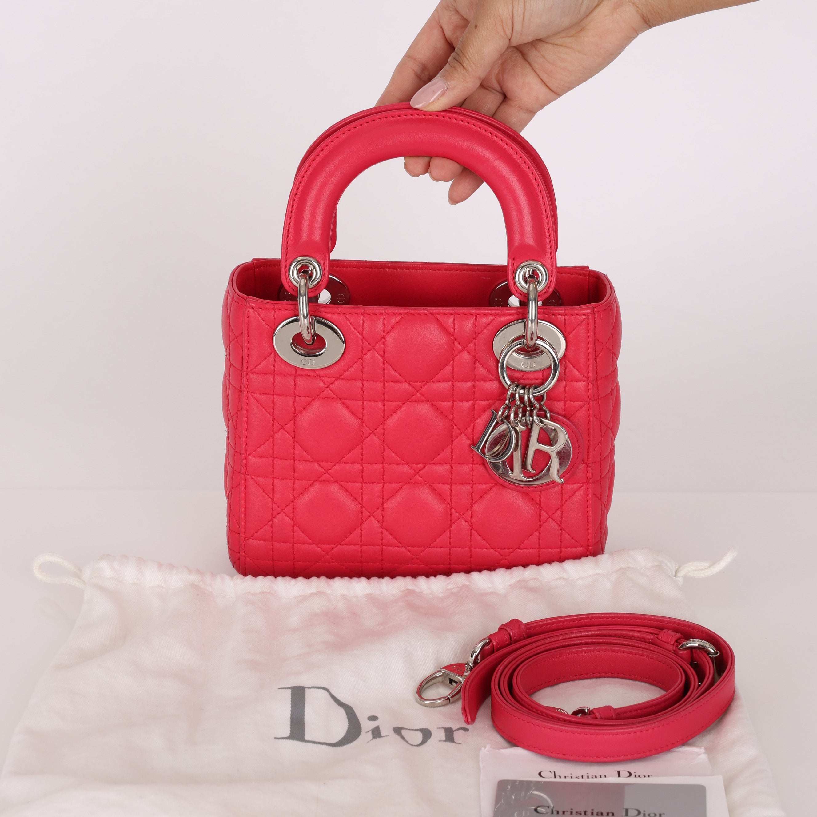 Dior Lambskin Cannage Coral Lady Bag