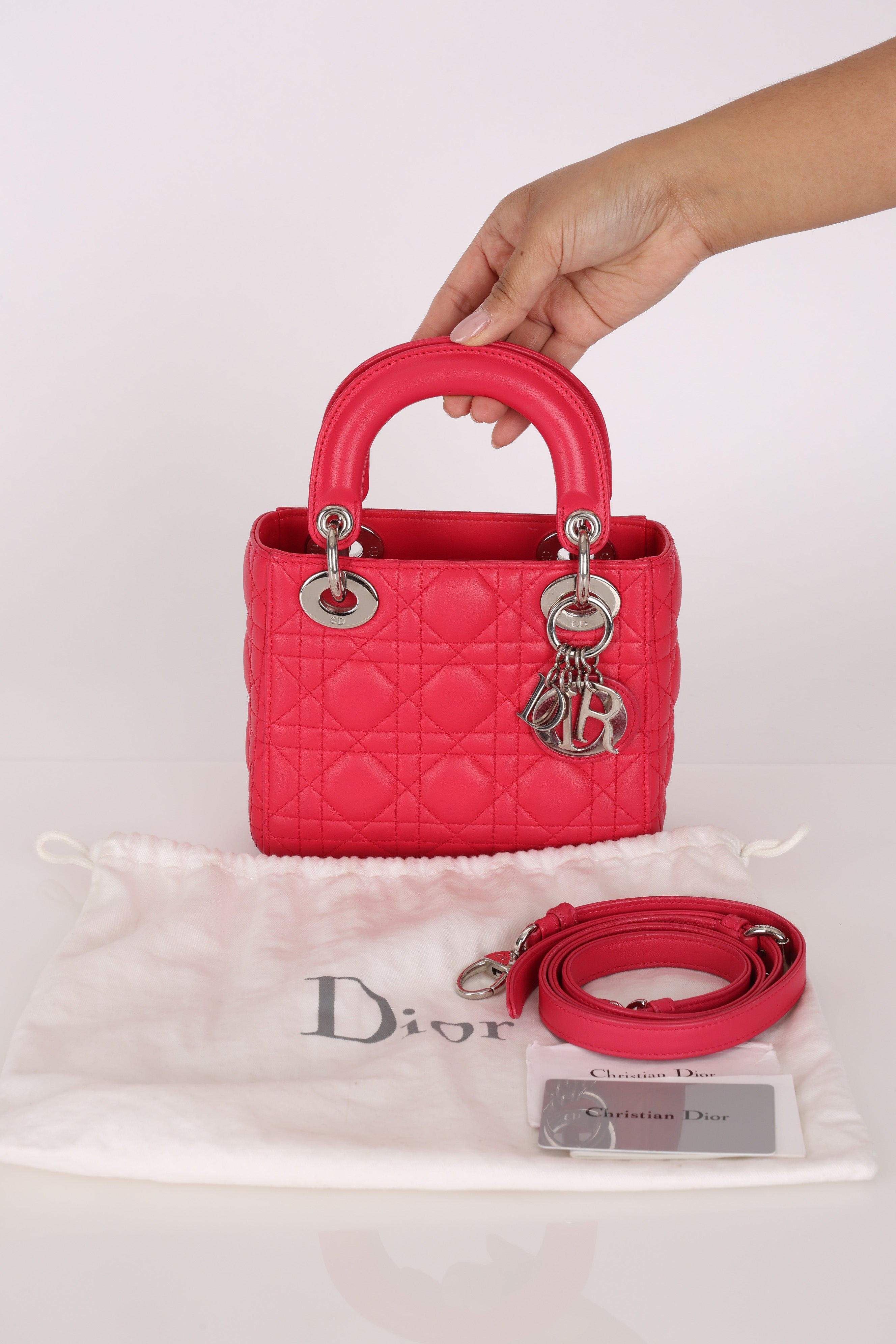 Dior Lambskin Cannage Coral Lady Bag