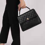 Chanel Kelly Top Handle Bag Black Caviar 24K GP