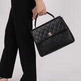 Chanel Kelly Top Handle Bag Black Caviar 24K GP