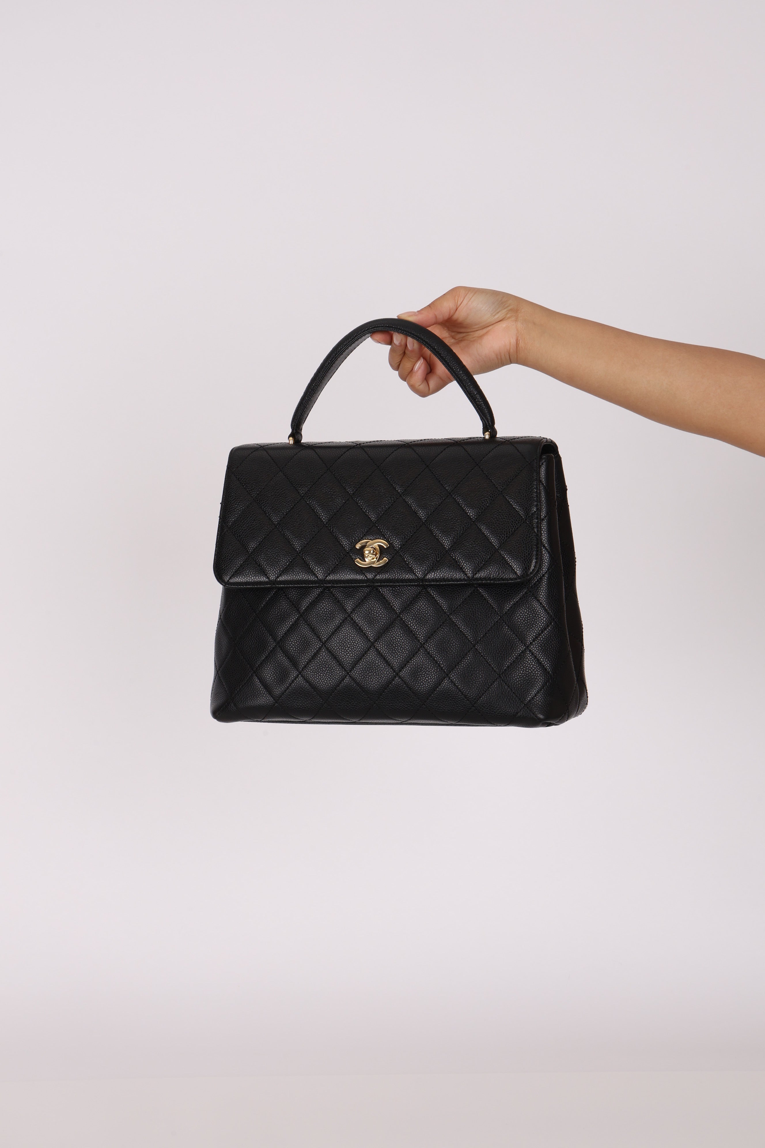 Chanel Kelly Top Handle Bag Black Caviar 24K GP