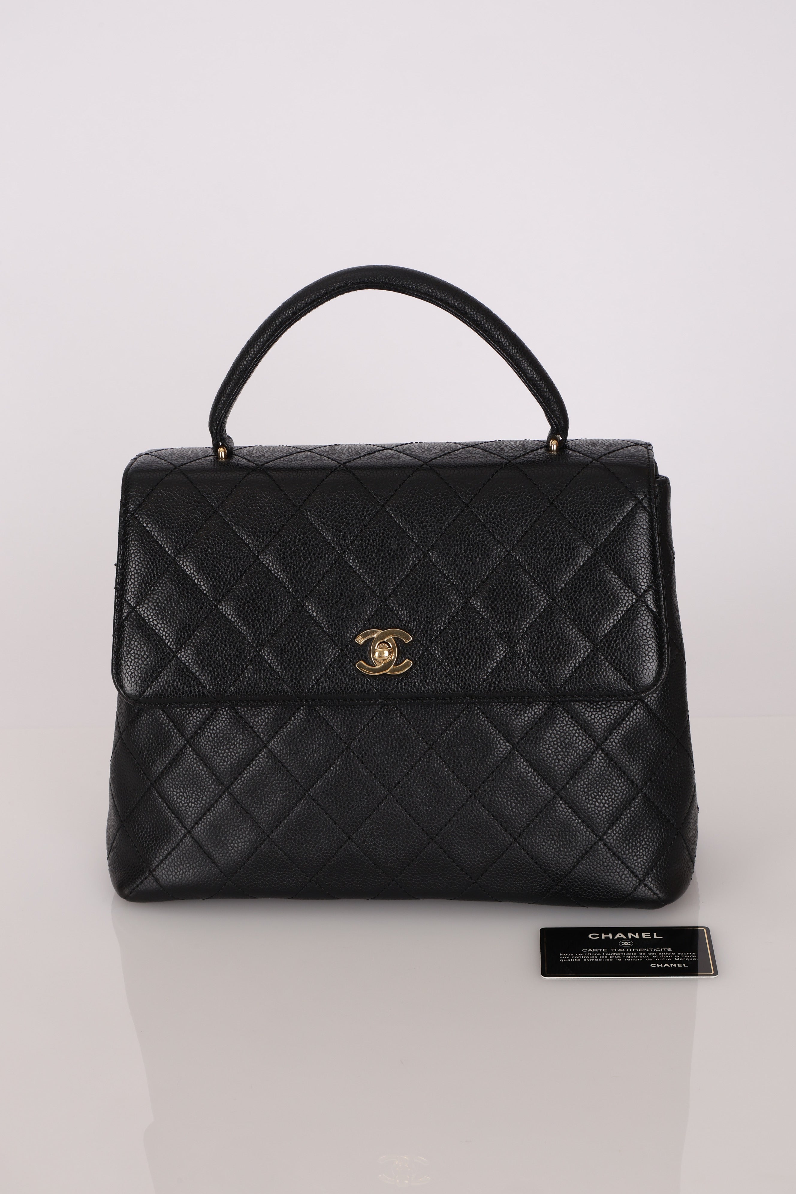 Chanel Kelly Top Handle Bag Black Caviar 24K GP