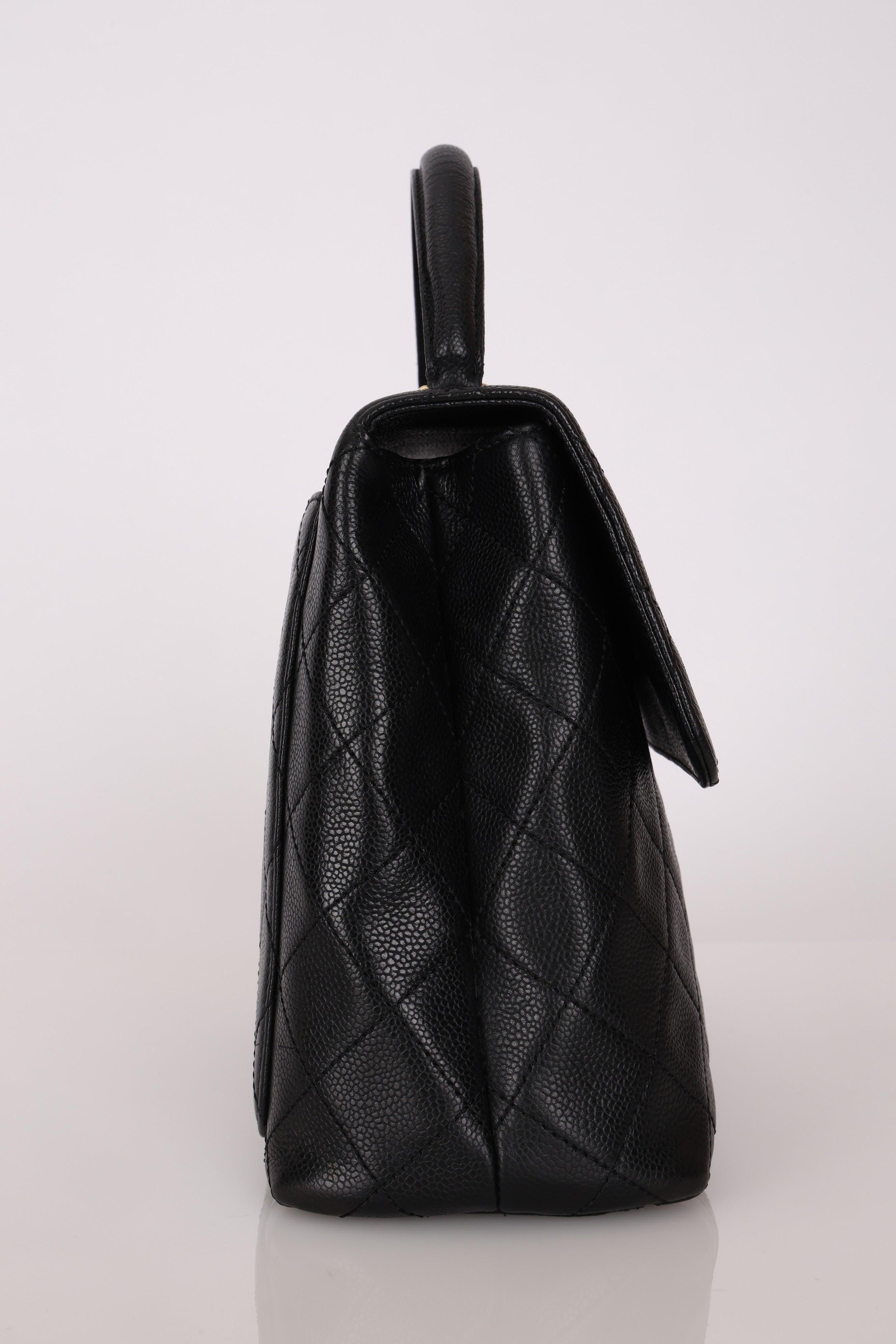 Chanel Kelly Top Handle Bag Black Caviar 24K GP