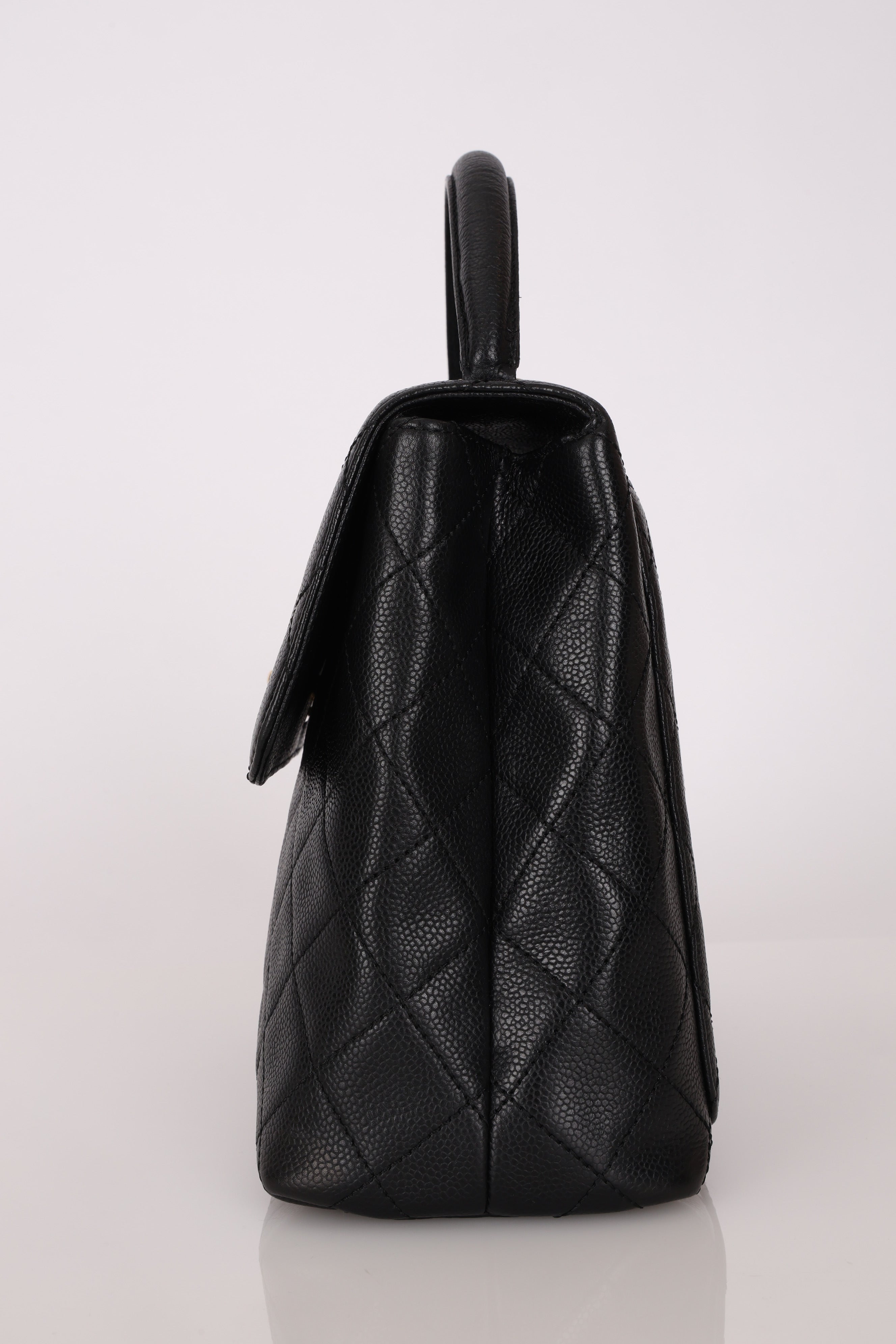 Chanel Kelly Top Handle Bag Black Caviar 24K GP