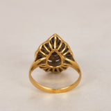 Vintage 1980s 18K Yellow Gold Sapphire and Diamond Pear Ring, Size US 5.5
