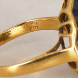 Vintage 1980s 18K Yellow Gold Sapphire and Diamond Pear Ring, Size US 5.5
