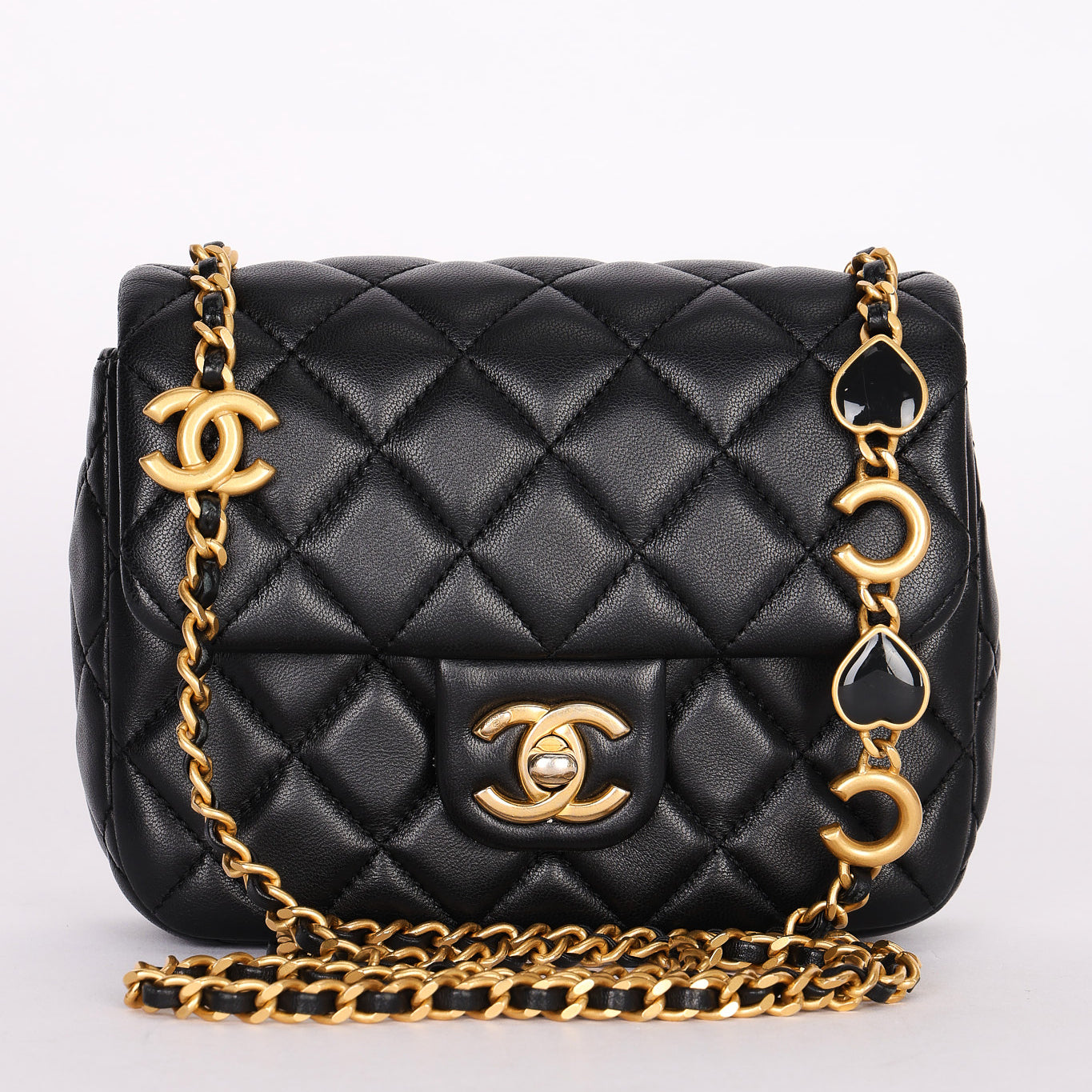 Chanel Miss Coco Hearts Mini Square Flap Black Calfskin 2021 BGHW
