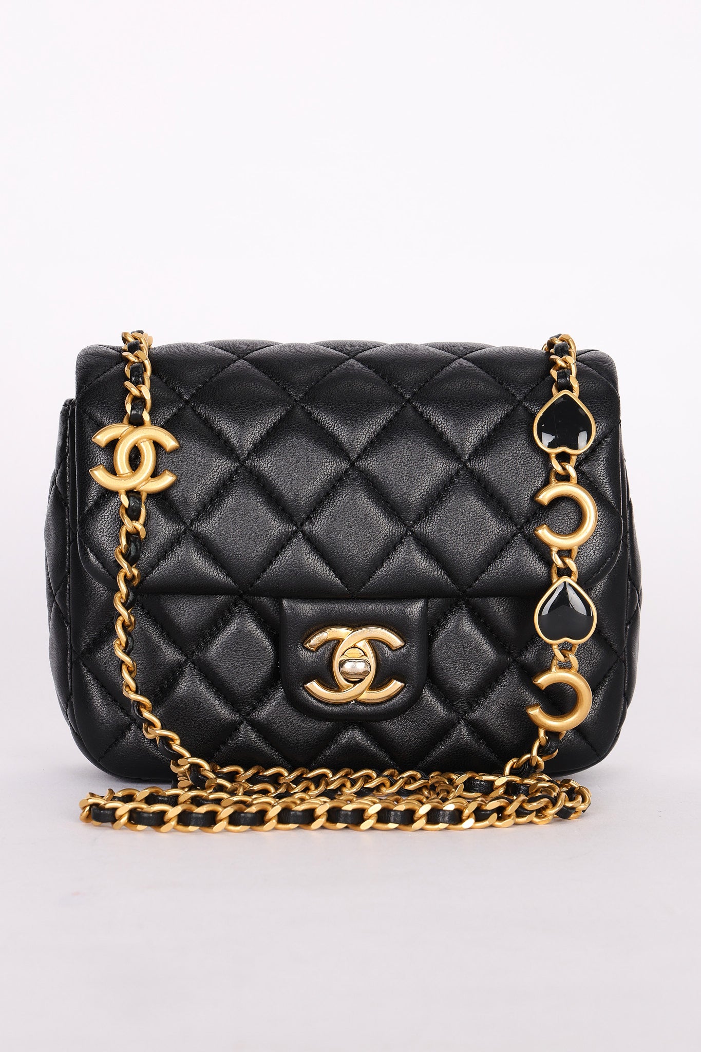Chanel Miss Coco Hearts Mini Square Flap Black Calfskin 2021 BGHW