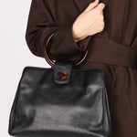 Chanel Tortoise Acrylic Top Handle Tote Black Caviar 1997