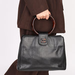 Chanel Tortoise Acrylic Top Handle Tote Black Caviar 1997