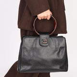 Chanel Tortoise Acrylic Top Handle Tote Black Caviar 1997