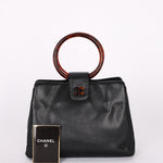 Chanel Tortoise Acrylic Top Handle Tote Black Caviar 1997