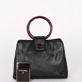 Chanel Tortoise Acrylic Top Handle Tote Black Caviar 1997