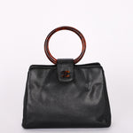 Chanel Tortoise Acrylic Top Handle Tote Black Caviar 1997