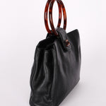 Chanel Tortoise Acrylic Top Handle Tote Black Caviar 1997