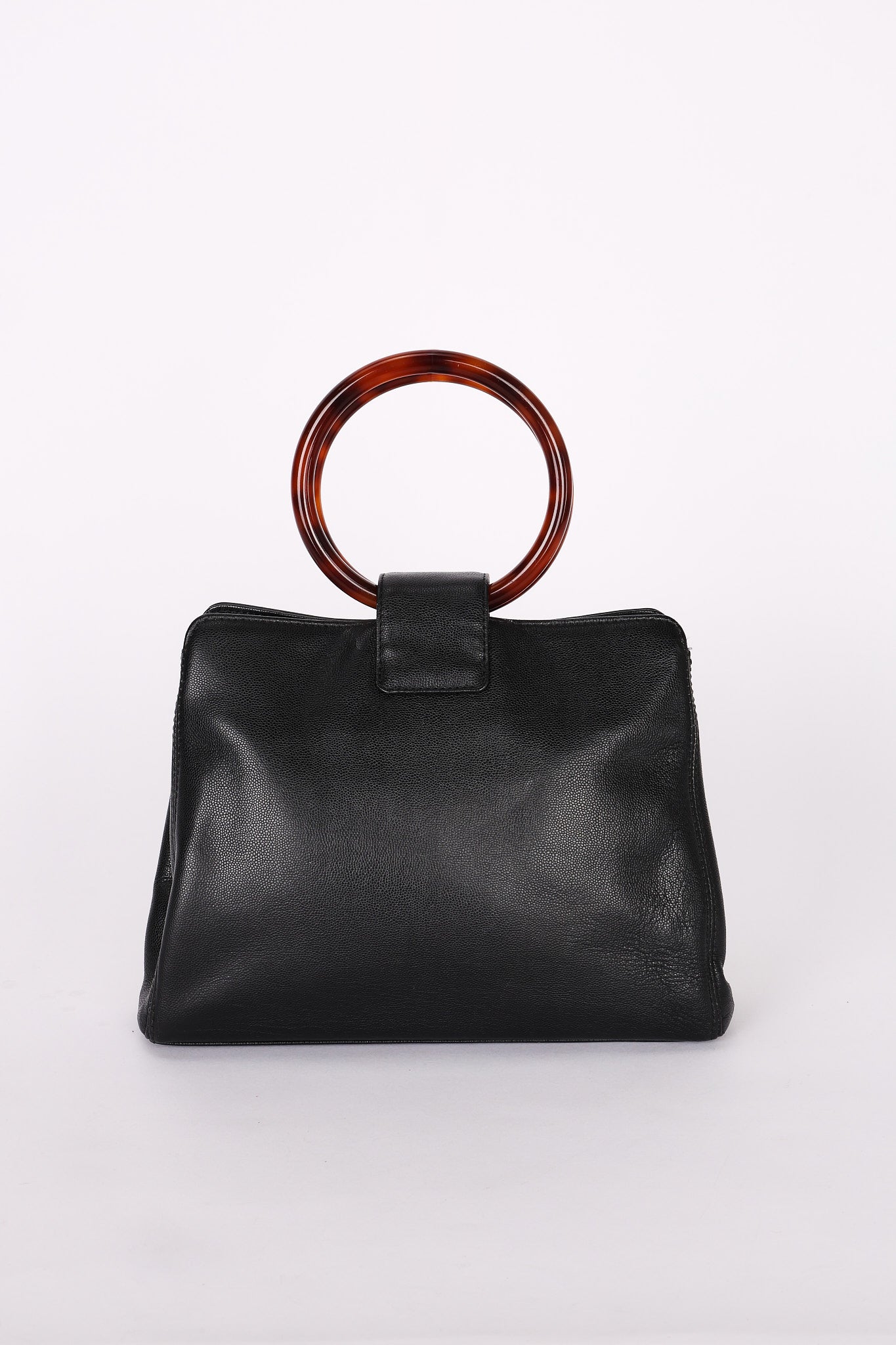 Chanel Tortoise Acrylic Top Handle Tote Black Caviar 1997