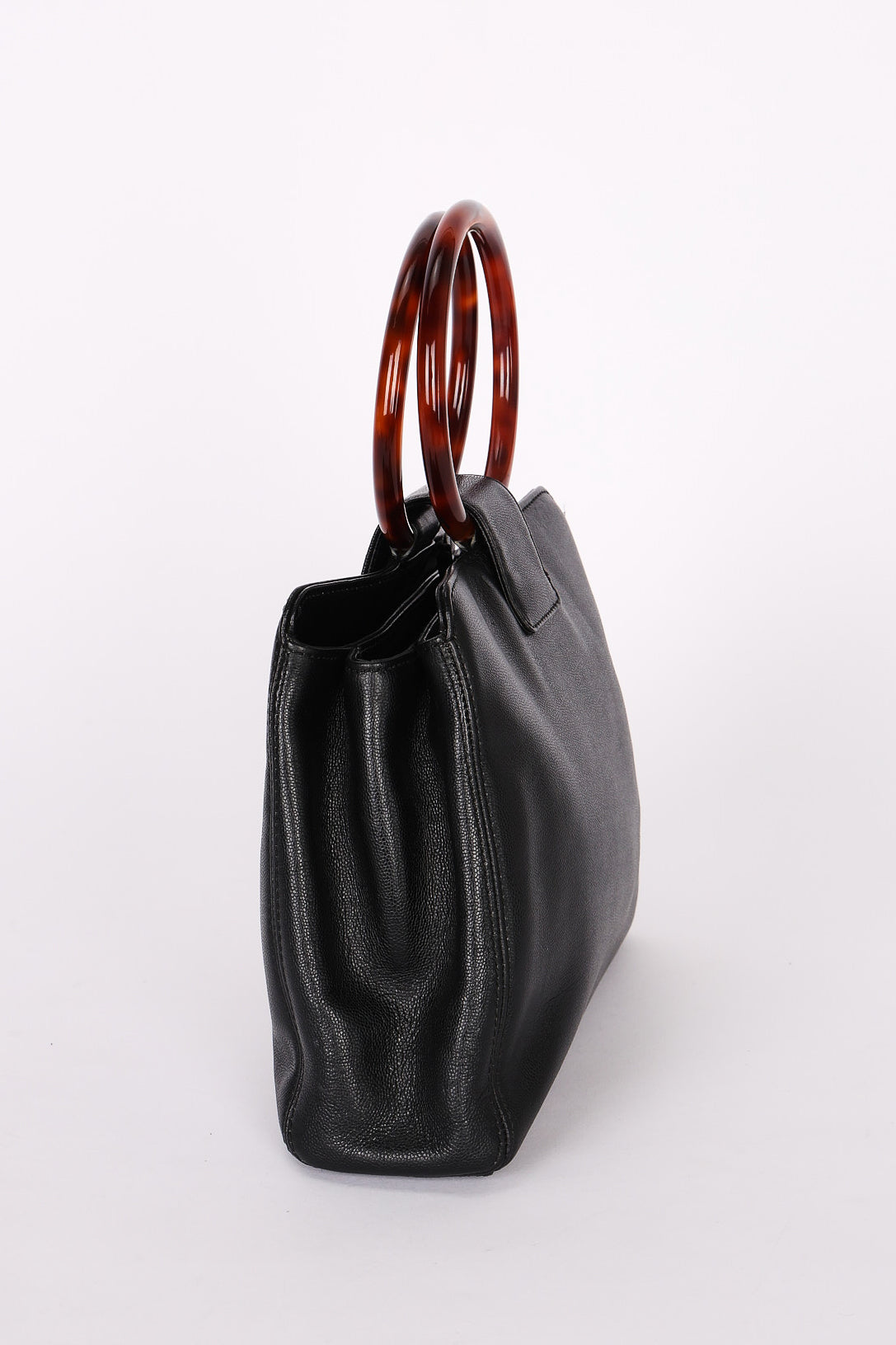 Chanel Tortoise Acrylic Top Handle Tote Black Caviar 1997