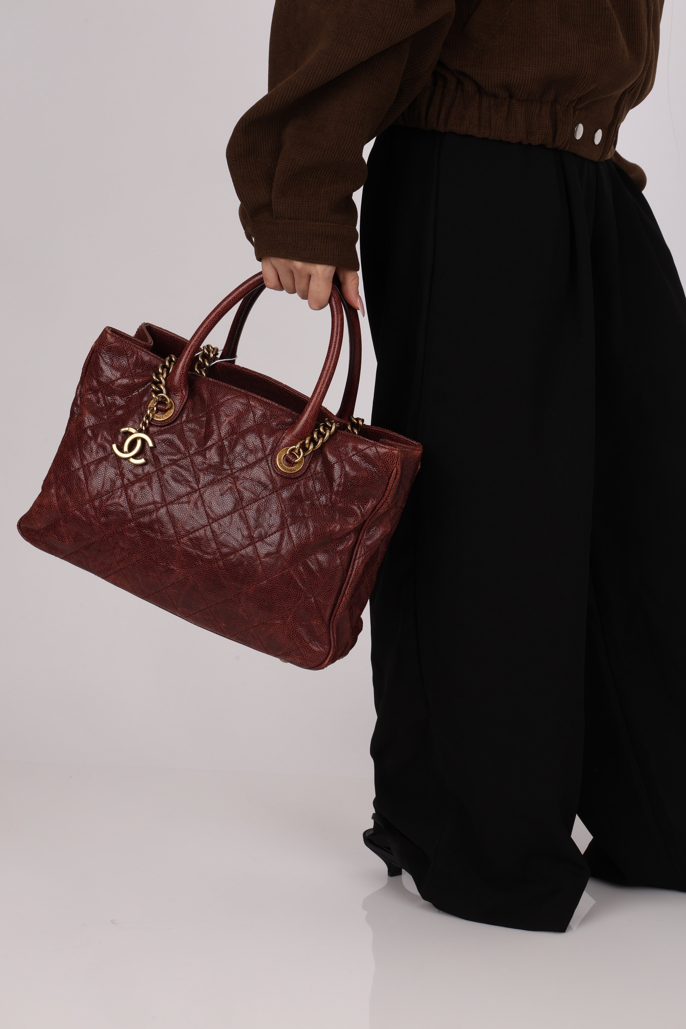 Chanel Small Shiva Tote Burgundy Glazed Caviar 2012 AGHW