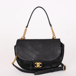 Chanel Half Moon Top Handle Flap Black Calfskin 2018 AGHW