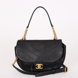 Chanel Half Moon Top Handle Flap Black Calfskin 2018 AGHW
