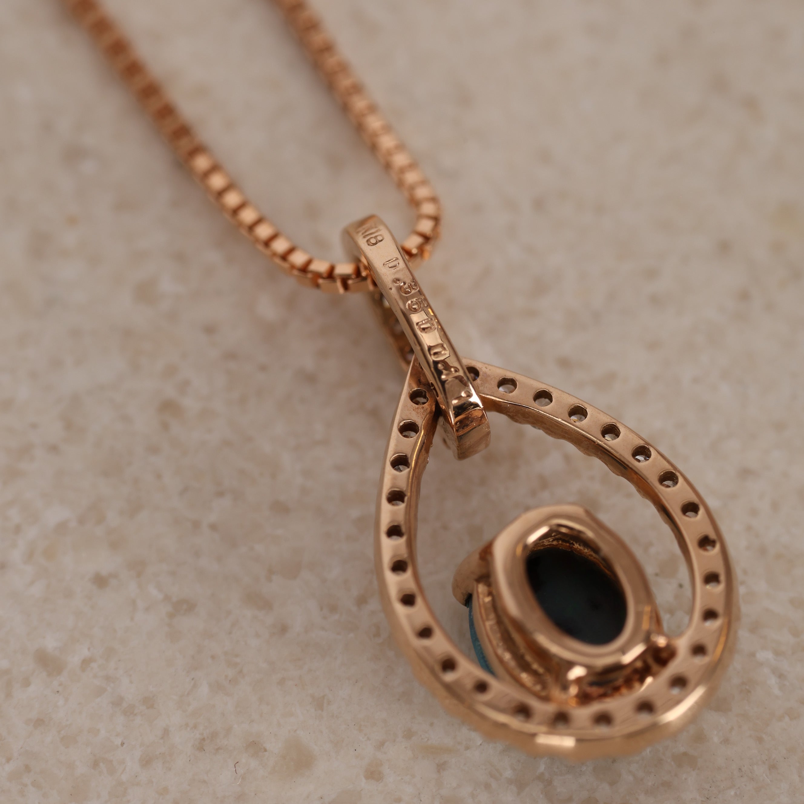 1990s 18K Rose Gold Opal and Diamond Pendant Necklace