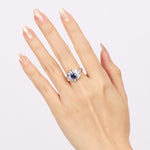 1970s - 1980s Pt900 Platinum Sapphire and Diamond Ballerina Ring, Size US 5 - Drop 24