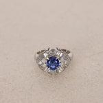 Pt900 Platinum Sapphire and Diamond Ballerina Ring, Size US 5
