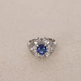 Pt900 Platinum Sapphire and Diamond Ballerina Ring, Size US 5