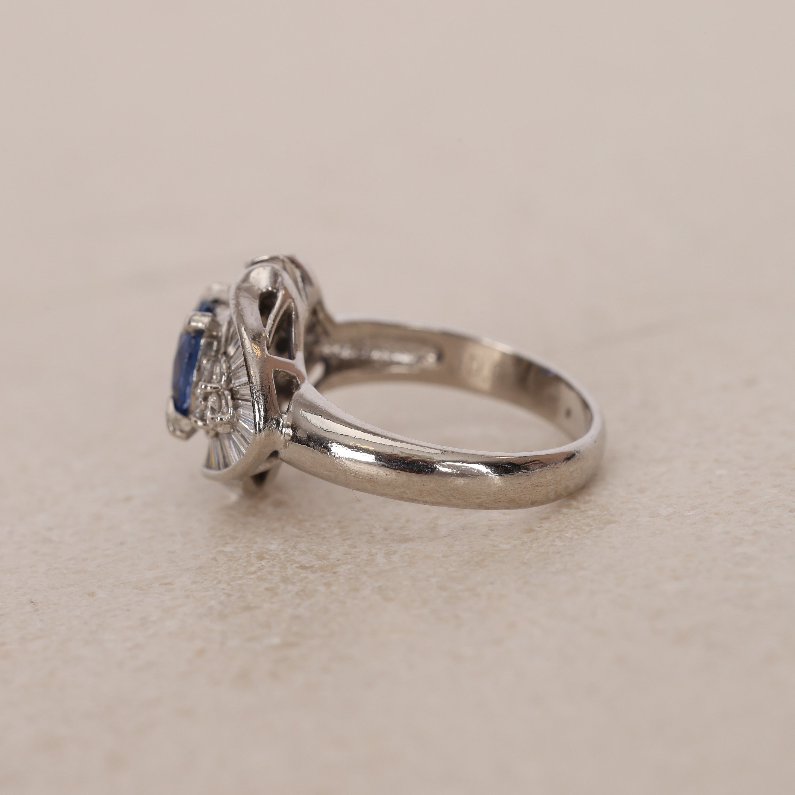 Pt900 Platinum Sapphire and Diamond Ballerina Ring, Size US 5
