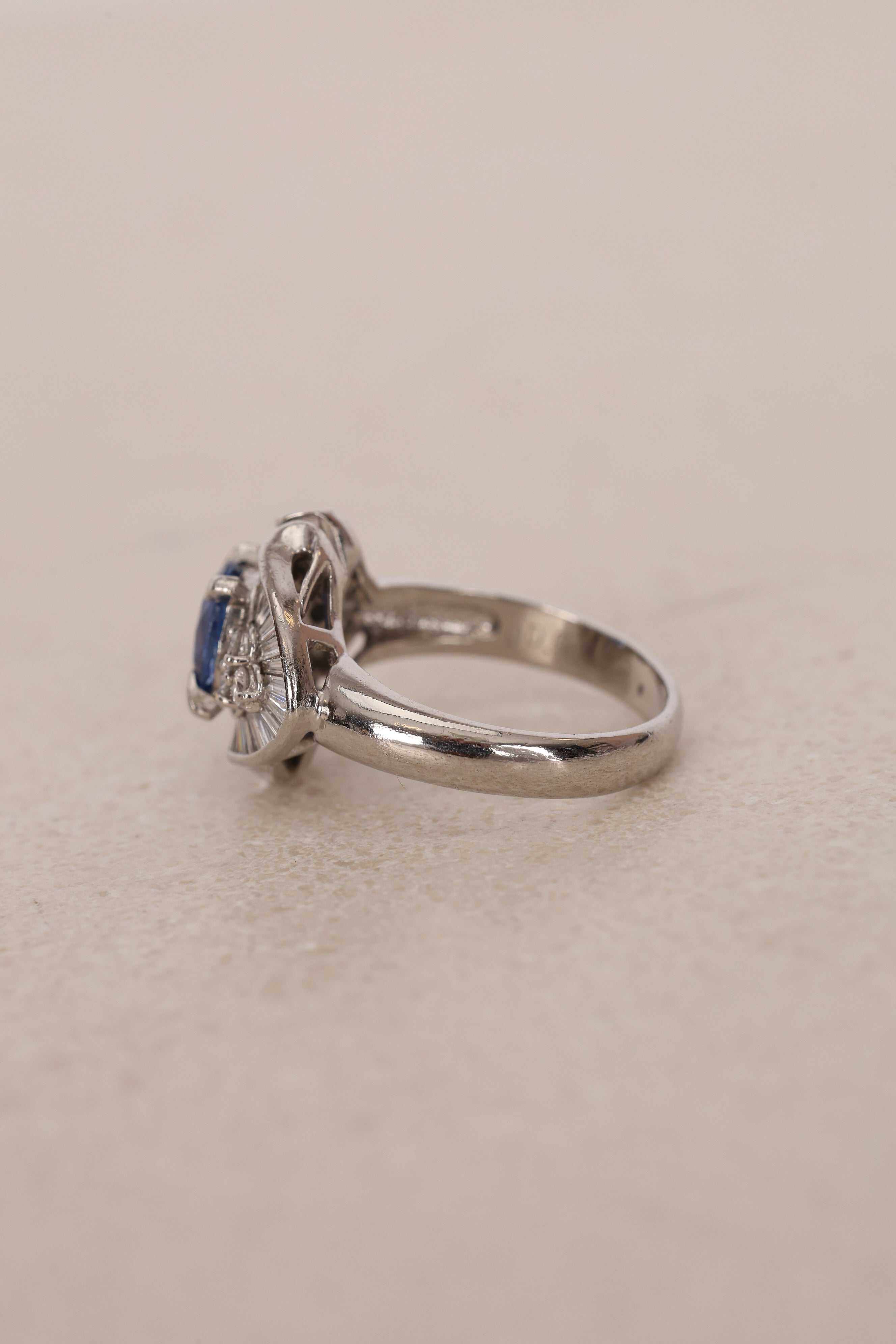 Pt900 Platinum Sapphire and Diamond Ballerina Ring, Size US 5