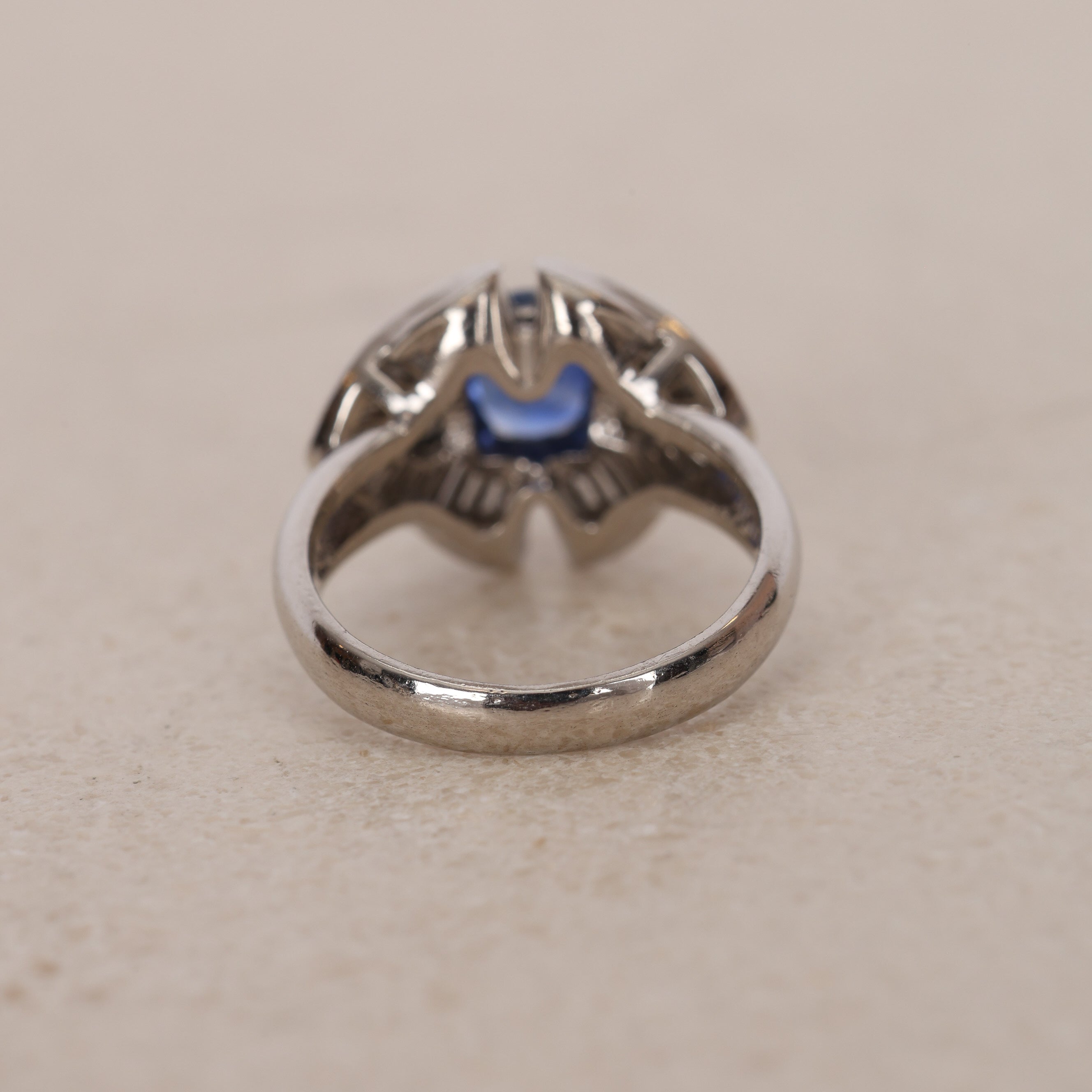 Pt900 Platinum Sapphire and Diamond Ballerina Ring, Size US 5