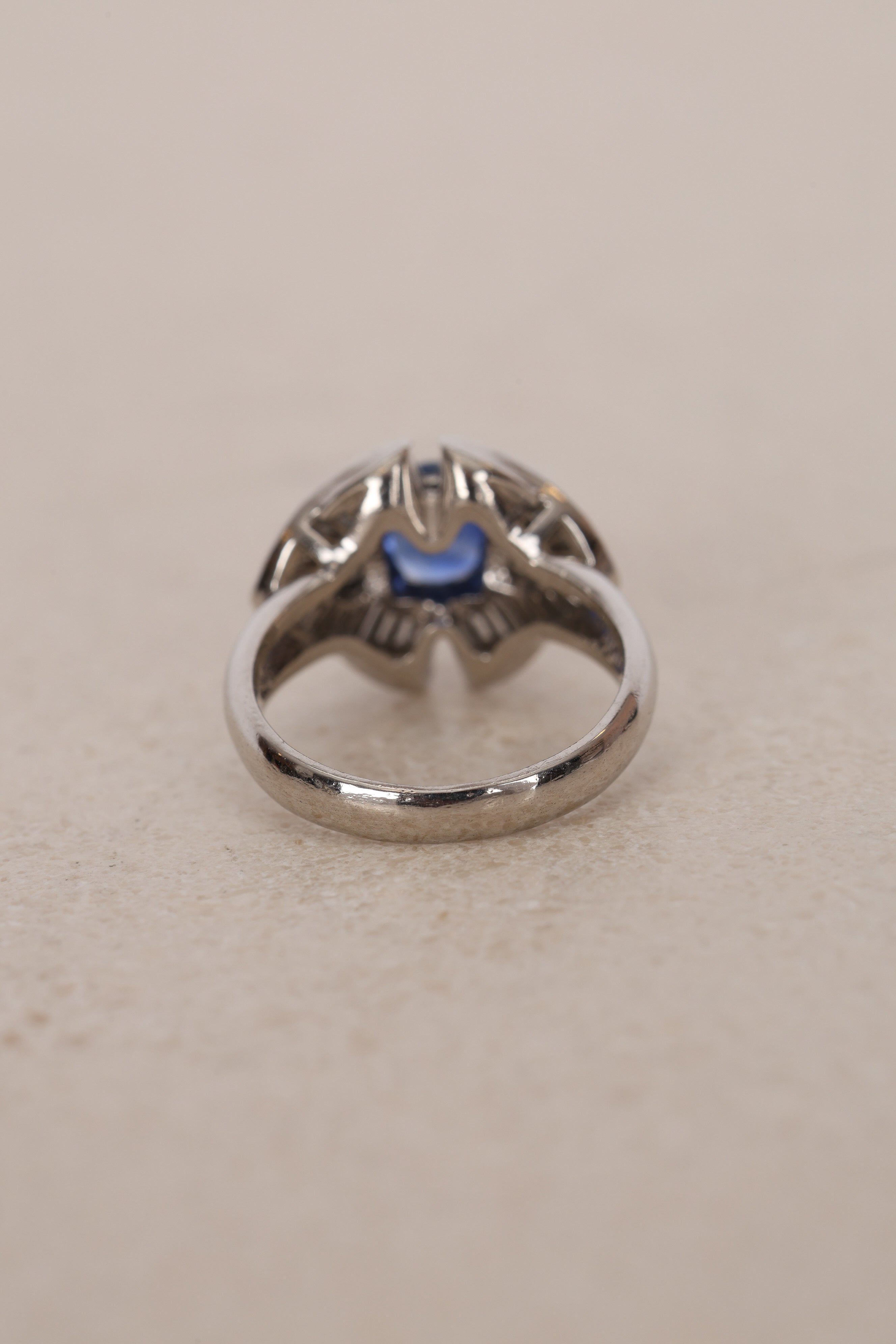 Pt900 Platinum Sapphire and Diamond Ballerina Ring, Size US 5