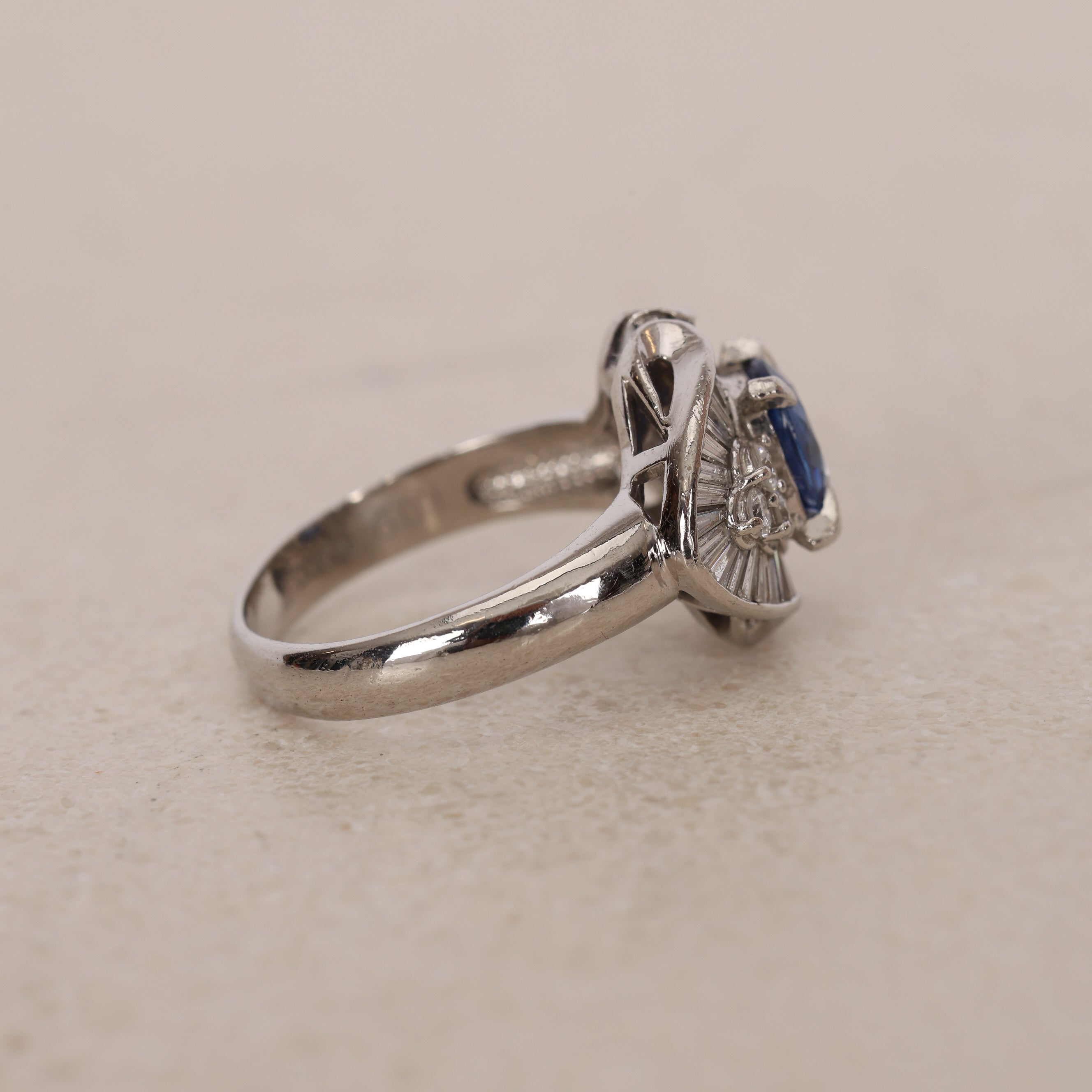 Pt900 Platinum Sapphire and Diamond Ballerina Ring, Size US 5