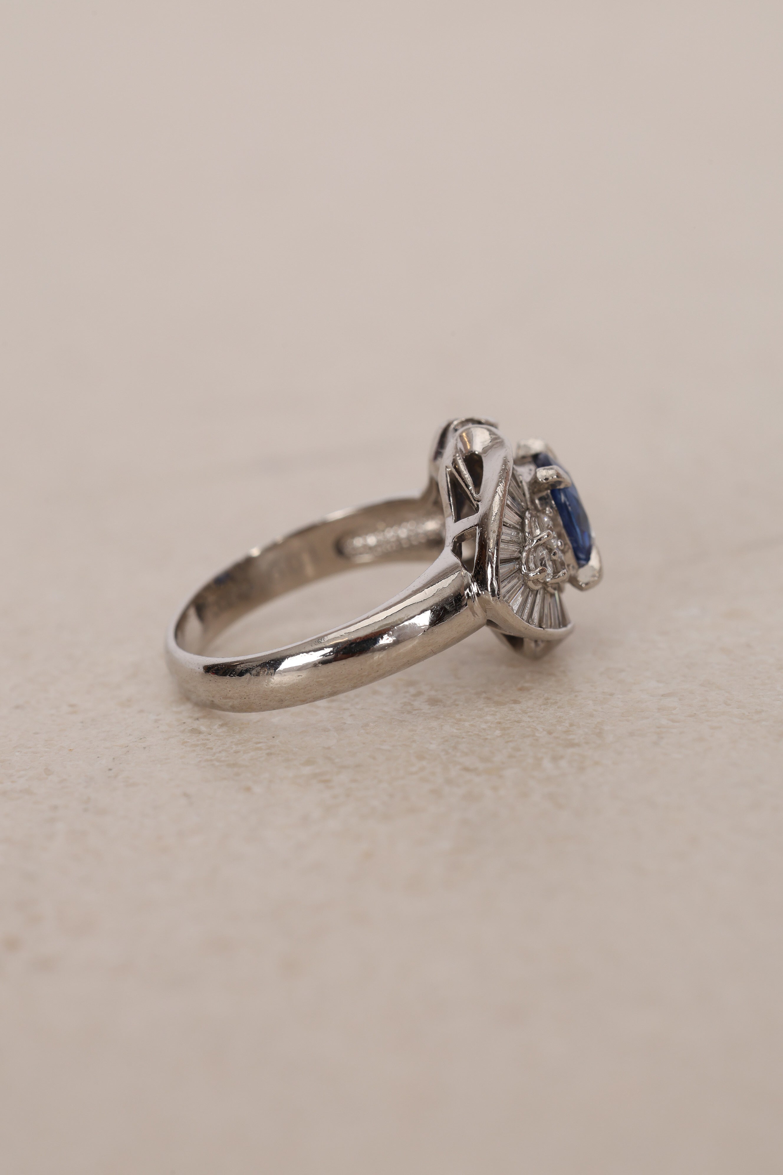 Pt900 Platinum Sapphire and Diamond Ballerina Ring, Size US 5