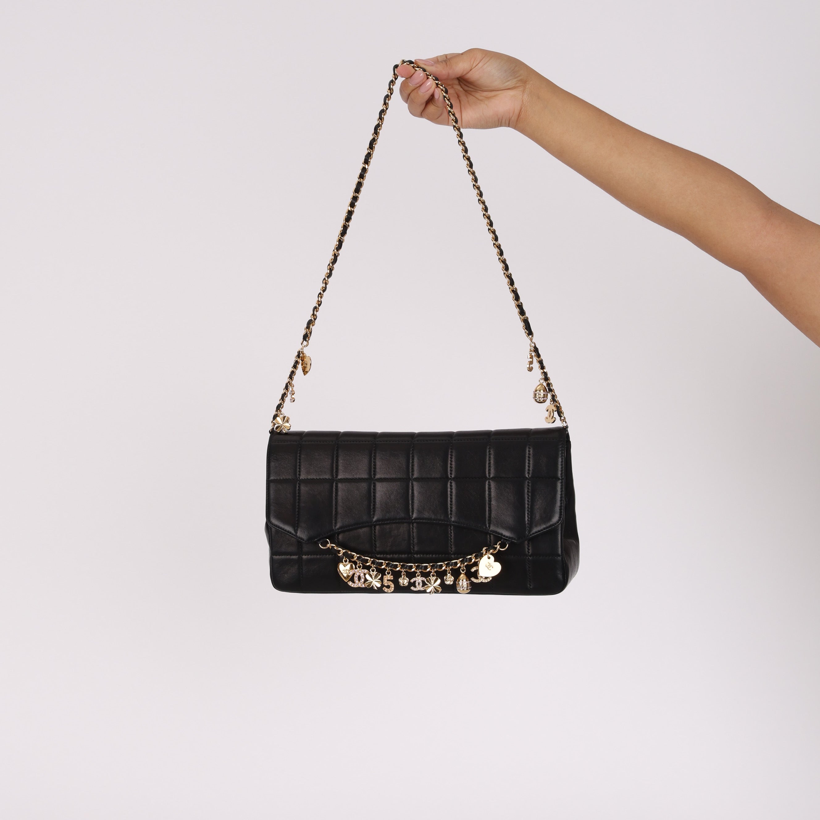 Chanel Chocolate Bar Lucky Charms Shoulder Bag Black Lambskin GHW