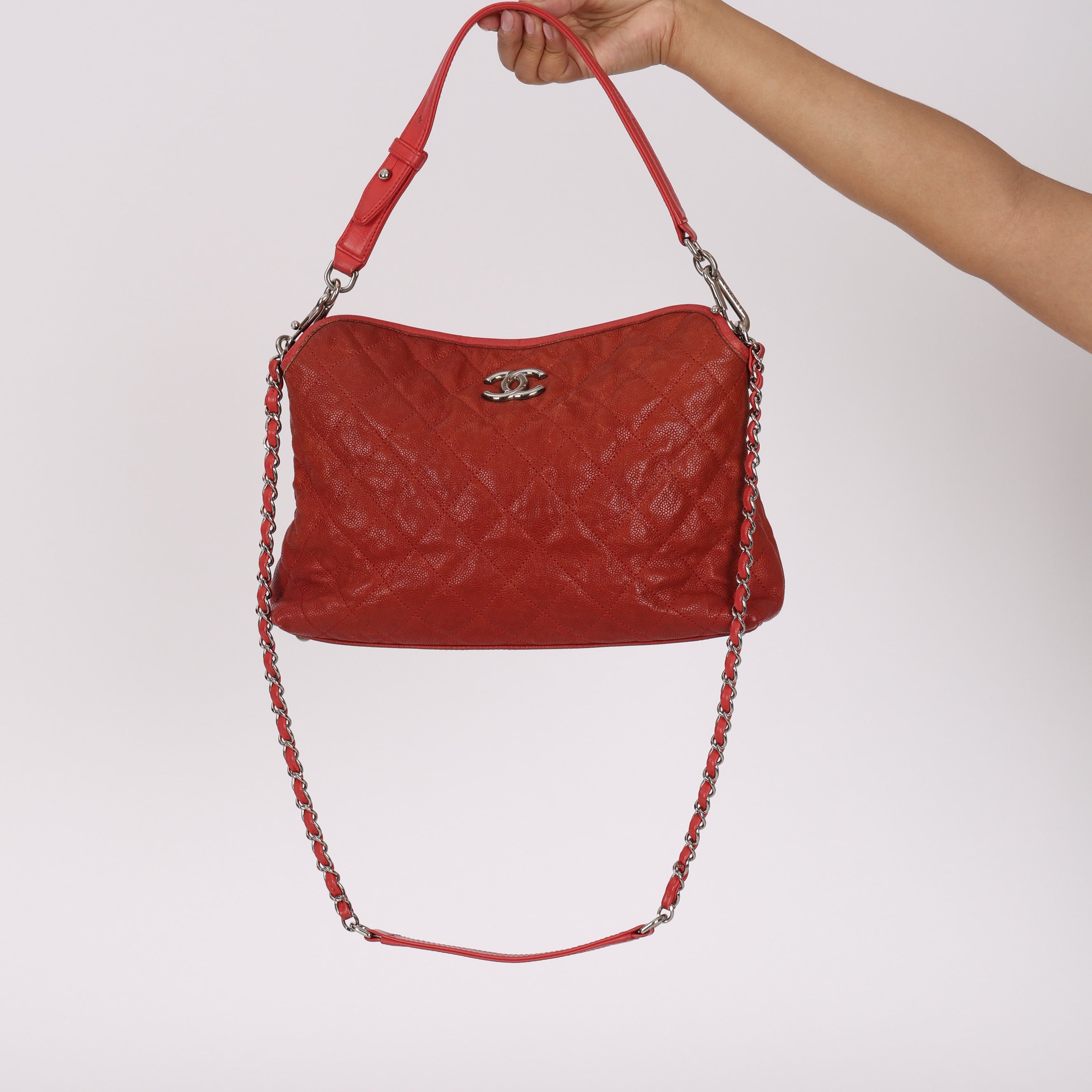 Chanel French Riviera Hobo Red Caviar SHW