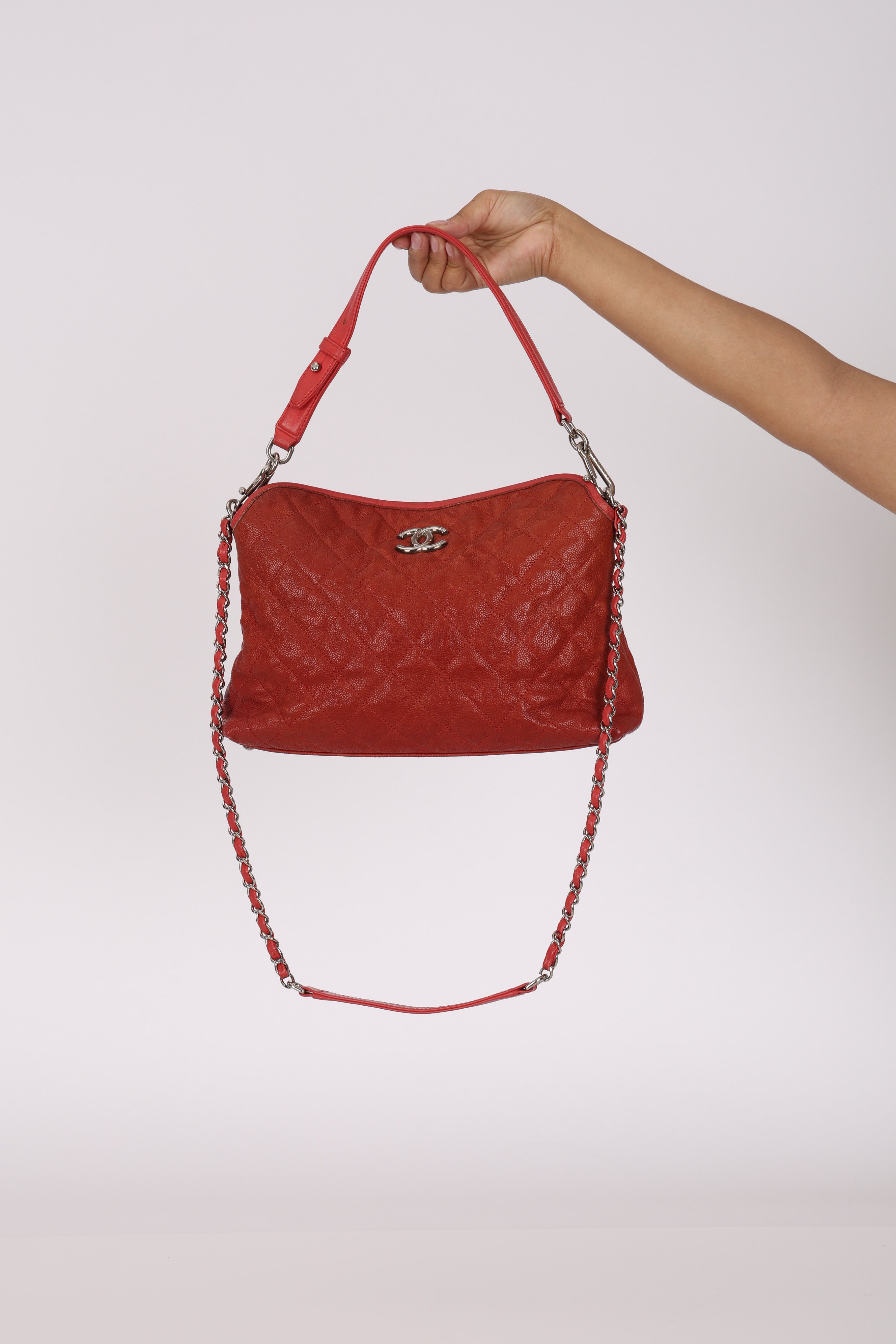 Chanel French Riviera Hobo Red Caviar SHW