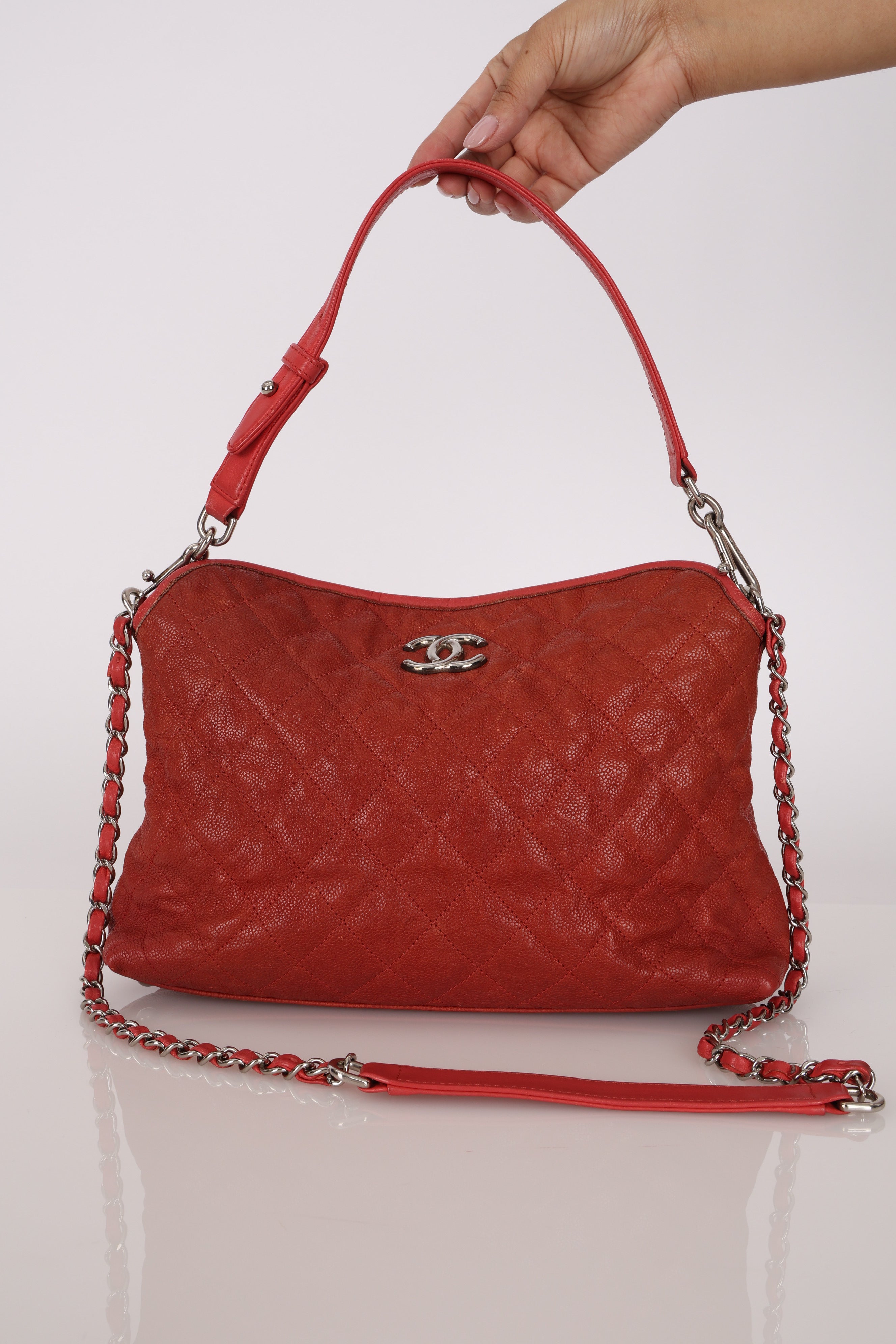 Chanel French Riviera Hobo Red Caviar SHW