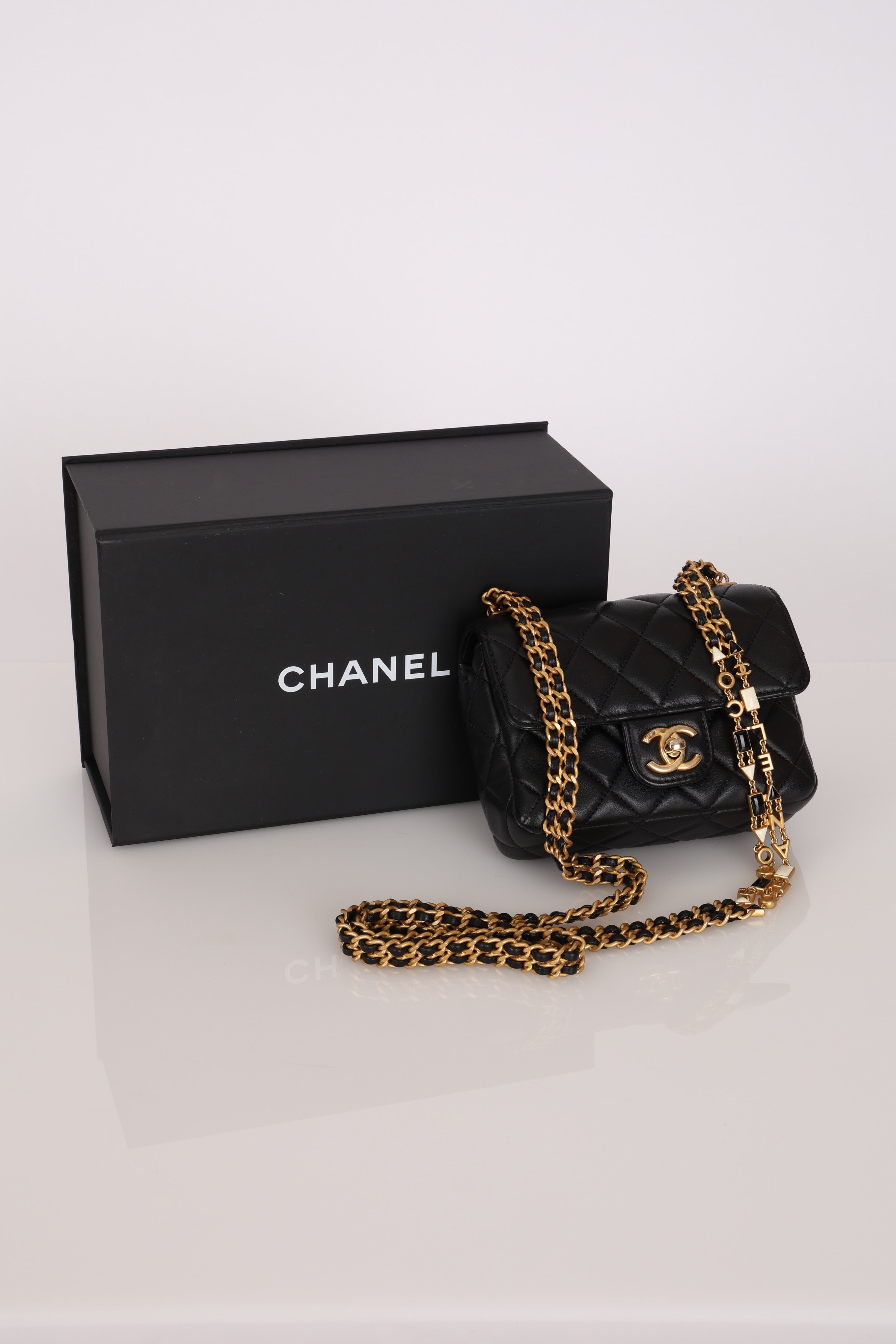 Chanel Mini Square Flap Black Lambskin AGHW